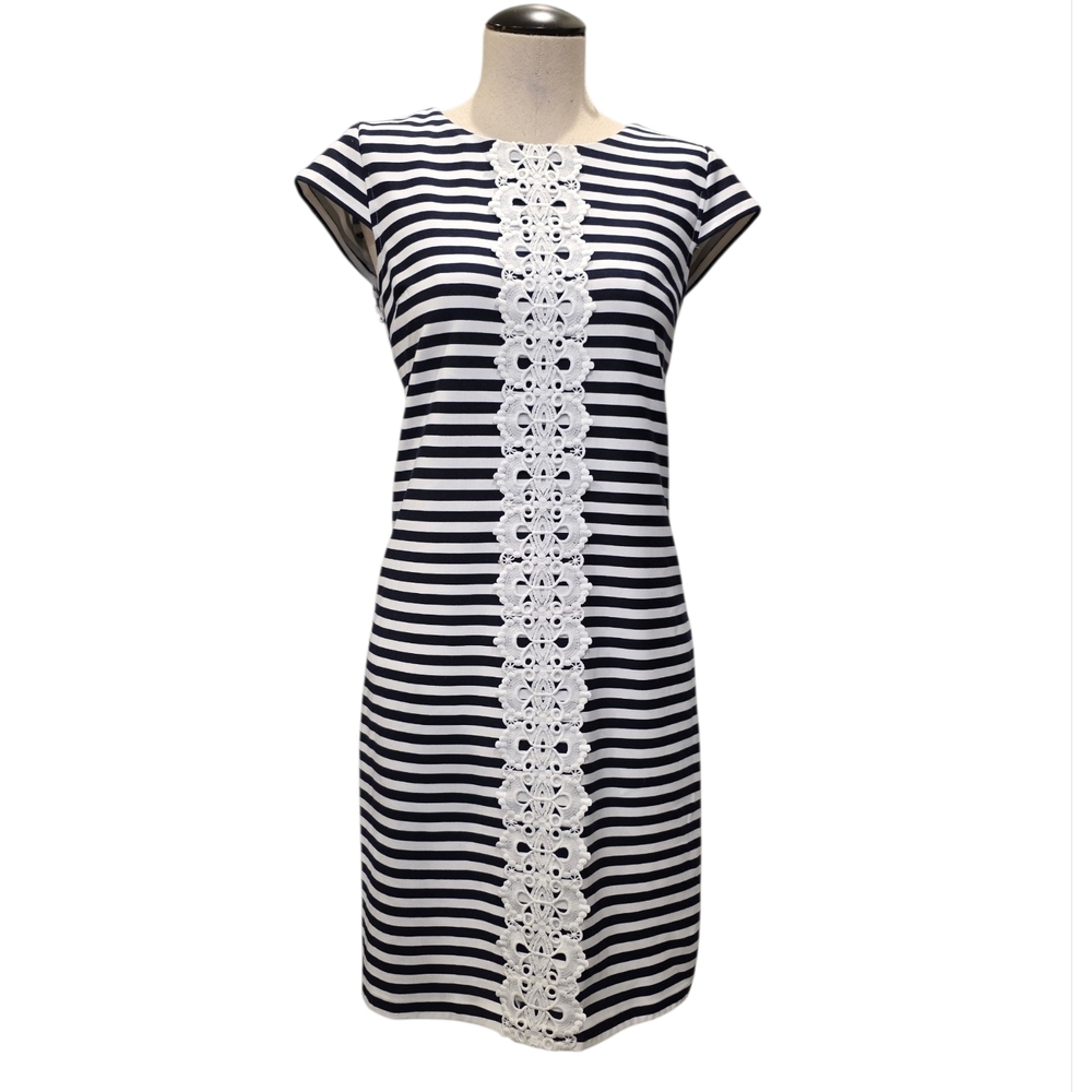 R&K Black and White Striped Dress accented in Lace